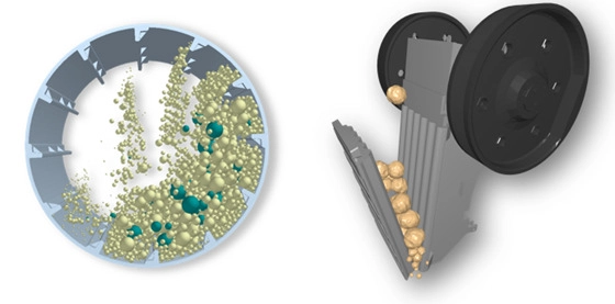 10 Simcenter EDEM Capabilities Engineers Should Know 7 Simcenter EDEM breakage model simulation showing particle fragmentation in milling and crushing applications