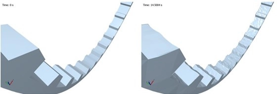 10 Simcenter EDEM Capabilities Engineers Should Know 9 Simcenter EDEM deformable geometry simulation showing material interaction with a flexible mill liner