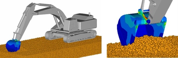 10 Simcenter EDEM Capabilities Engineers Should Know 10 Simcenter EDEM coupled simulation showing excavator bucket interaction with bulk material particles