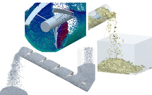 10 Simcenter EDEM Capabilities Engineers Should Know 5 Simcenter EDEM polyhedral particle simulation showing cubes, flat plates and high-aspect ratio particles